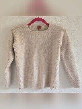 Cashmere Made In Italy Cream Ribbed Cropped Crewneck Sweater. Sz. M.
